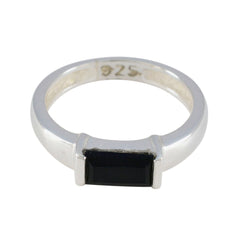 Black Onyx Solitaire Korean 925 Sterling Silver Black Gemstone Whisper thin Abstract Ring Jewellery