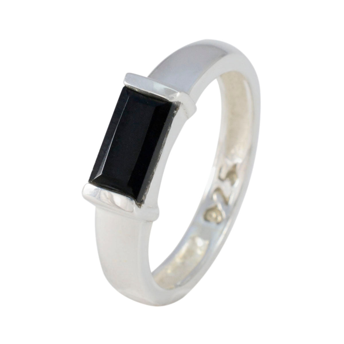 Black Onyx Solitaire Korean 925 Sterling Silver Black Gemstone Whisper thin Abstract Ring Jewellery