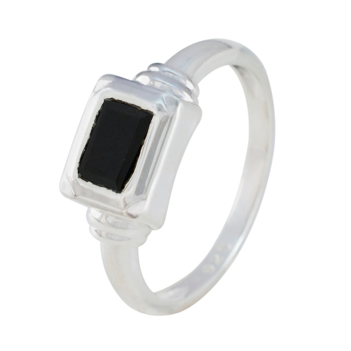 Anello di gioielleria sofisticato, sottile come un sussurro, con solitario in onice nero, argento turco 925 e gemme nere Immagine secondaria del prodotto