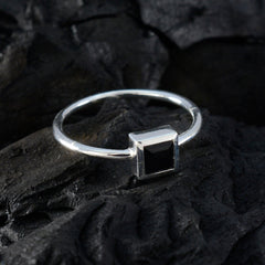 Black Onyx Solitaire Korean Silver Black Gems Elegant  Luxurious Ring Jewellery
