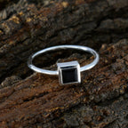 Black Onyx Solitaire Korean Silver Black Gems Elegant  Luxurious Ring Jewellery