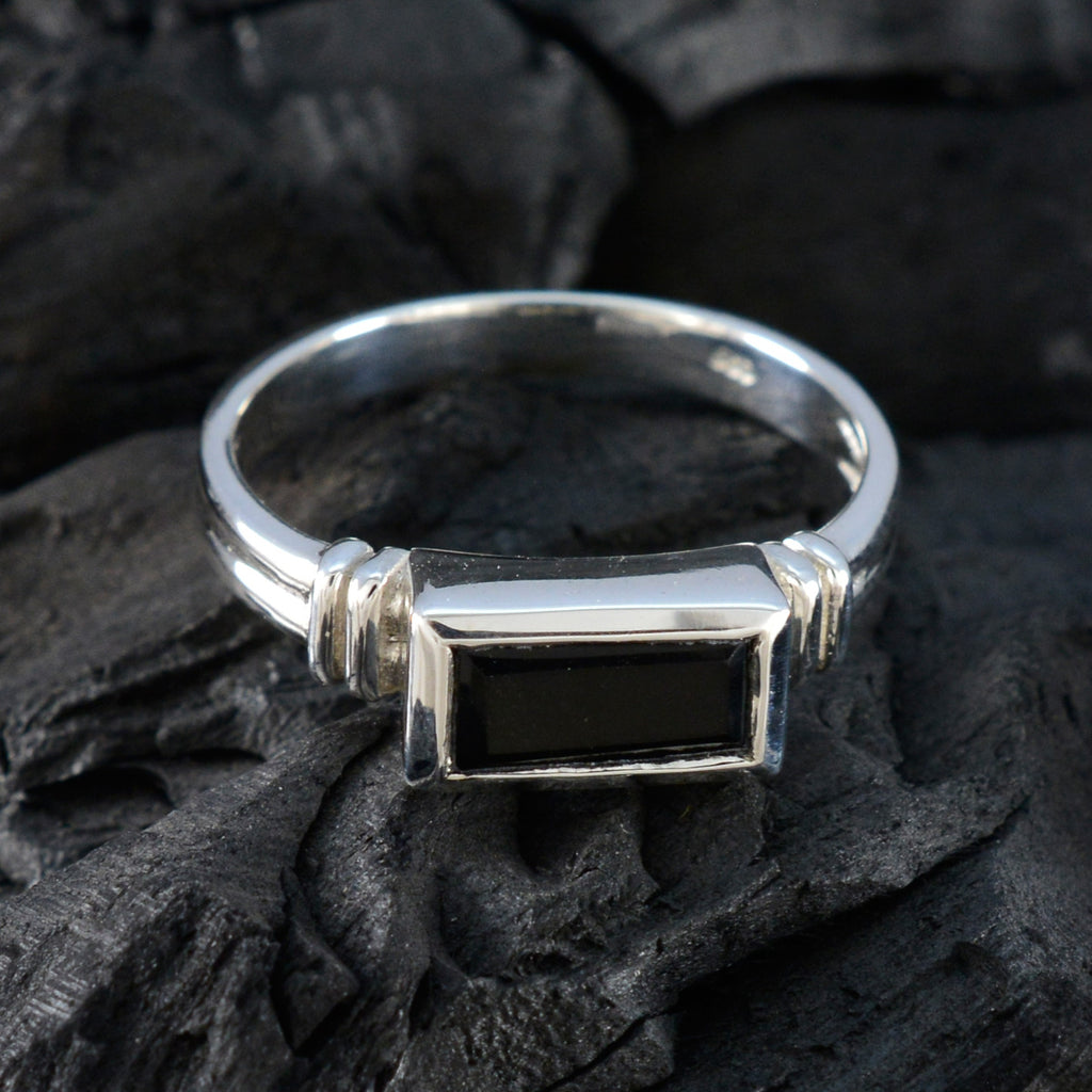 Black Onyx Solitaire German 92.5 Silver Black Gemstones Minimal Contemporary Ring Jewelry