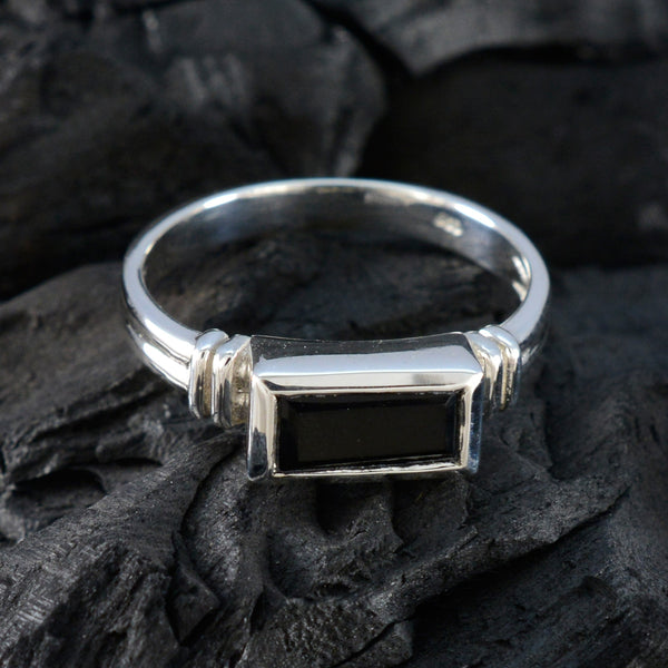 Black Onyx Solitaire German 92.5 Silver Black Gemstones Minimal Contemporary Ring Jewelry