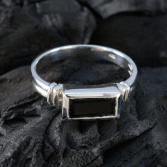 Black Onyx Solitaire German 92.5 Silver Black Gemstones Minimal Contemporary Ring Jewelry