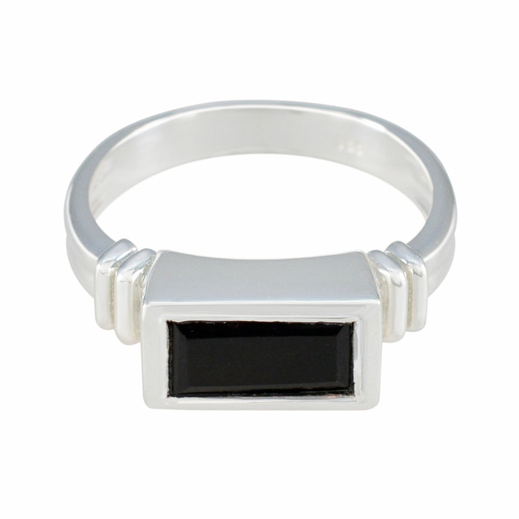 Black Onyx Solitaire German 92.5 Silver Black Gemstones Minimal Contemporary Ring Jewelry