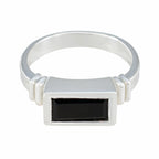 Black Onyx Solitaire German 92.5 Silver Black Gemstones Minimal Contemporary Ring Jewelry