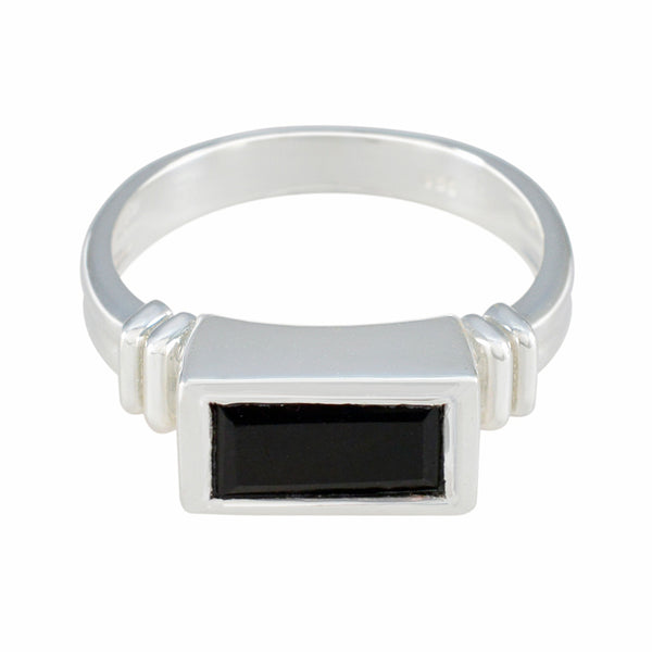 Black Onyx Solitaire German 92.5 Silver Black Gemstones Minimal Contemporary Ring Jewelry