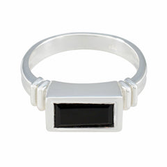 Black Onyx Solitaire German 92.5 Silver Black Gemstones Minimal Contemporary Ring Jewelry