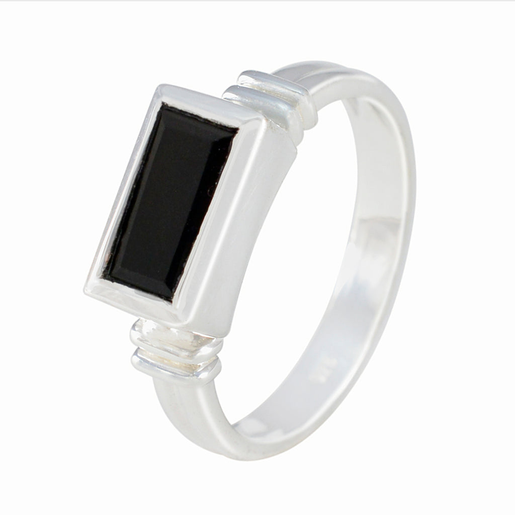 Black Onyx Solitaire German 92.5 Silver Black Gemstones Minimal Contemporary Ring Jewelry