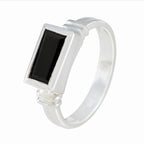 Black Onyx Solitaire German 92.5 Silver Black Gemstones Minimal Contemporary Ring Jewelry