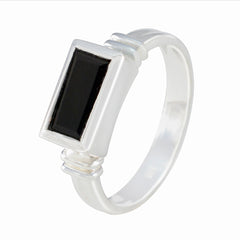 Black Onyx Solitaire German 92.5 Silver Black Gemstones Minimal Contemporary Ring Jewelry