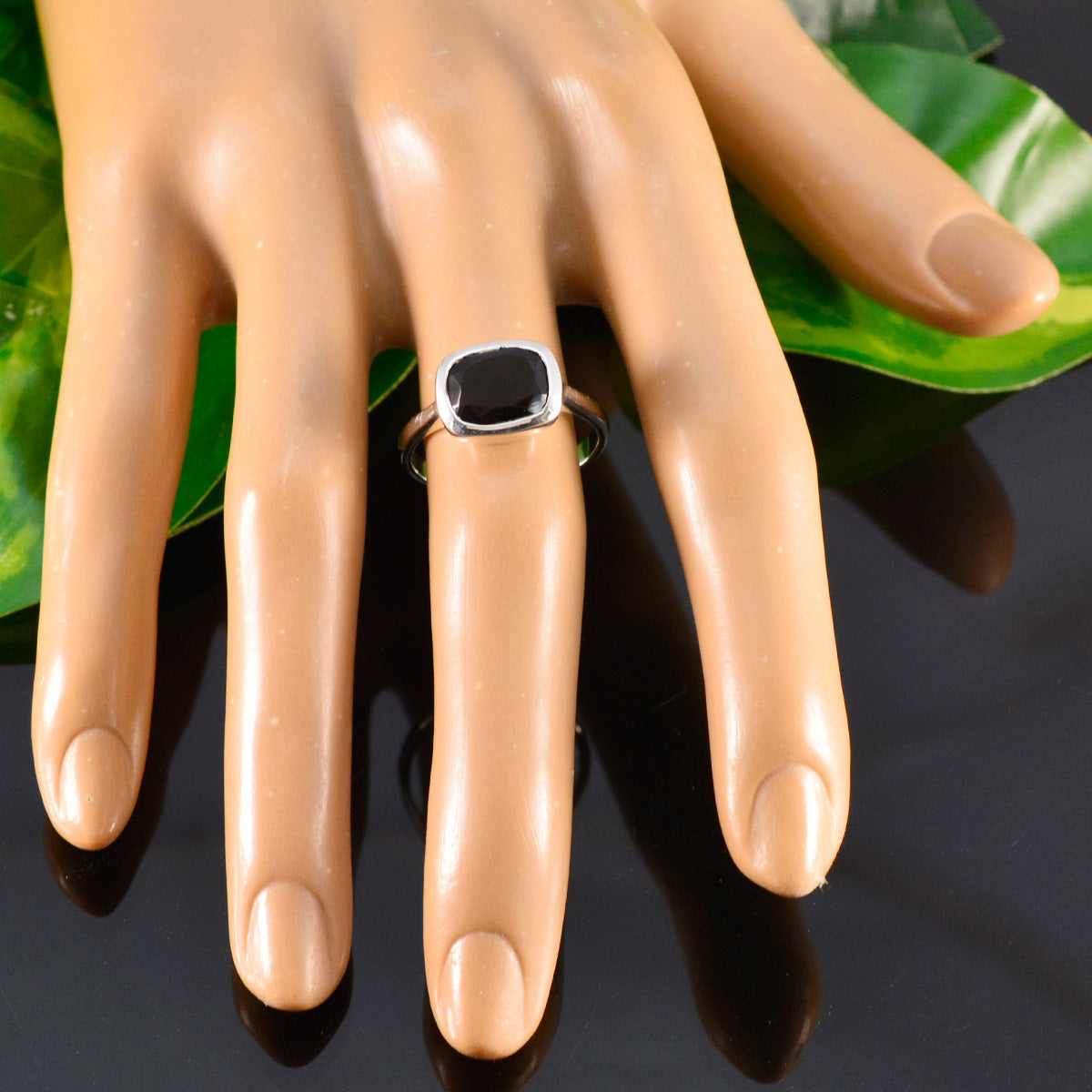 Black Onyx Solitaire French 925 Sterling Silver Black Gemstones Slim Artisan Ring Jewelry