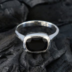 Black Onyx Solitaire French 925 Sterling Silver Black Gemstones Slim Artisan Ring Jewelry