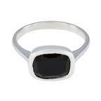 Black Onyx Solitaire French 925 Sterling Silver Black Gemstones Slim Artisan Ring Jewelry