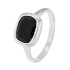 Black Onyx Solitaire French 925 Sterling Silver Black Gemstones Slim Artisan Ring Jewelry