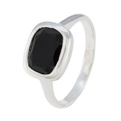 Black Onyx Solitaire French 925 Sterling Silver Black Gemstones Slim Artisan Ring Jewelry