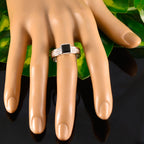 Black Onyx Solitaire Australian Sterling Silver Black Gemstones Mid weight Rope Wire Band Jewelry