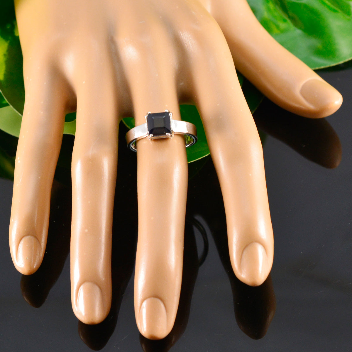 Black Onyx Solitaire Indian 925 Sterling Silver Black Gems Slim Trendy Ring Jewelry