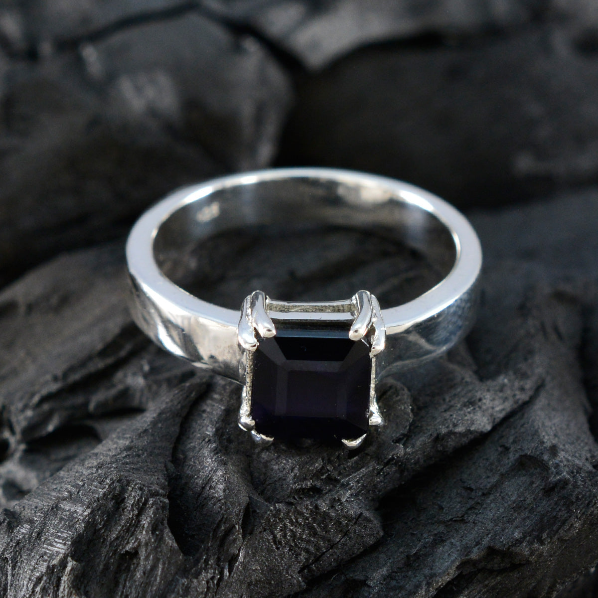 Black Onyx Solitaire Indian 925 Sterling Silver Black Gems Slim Trendy Ring Jewelry