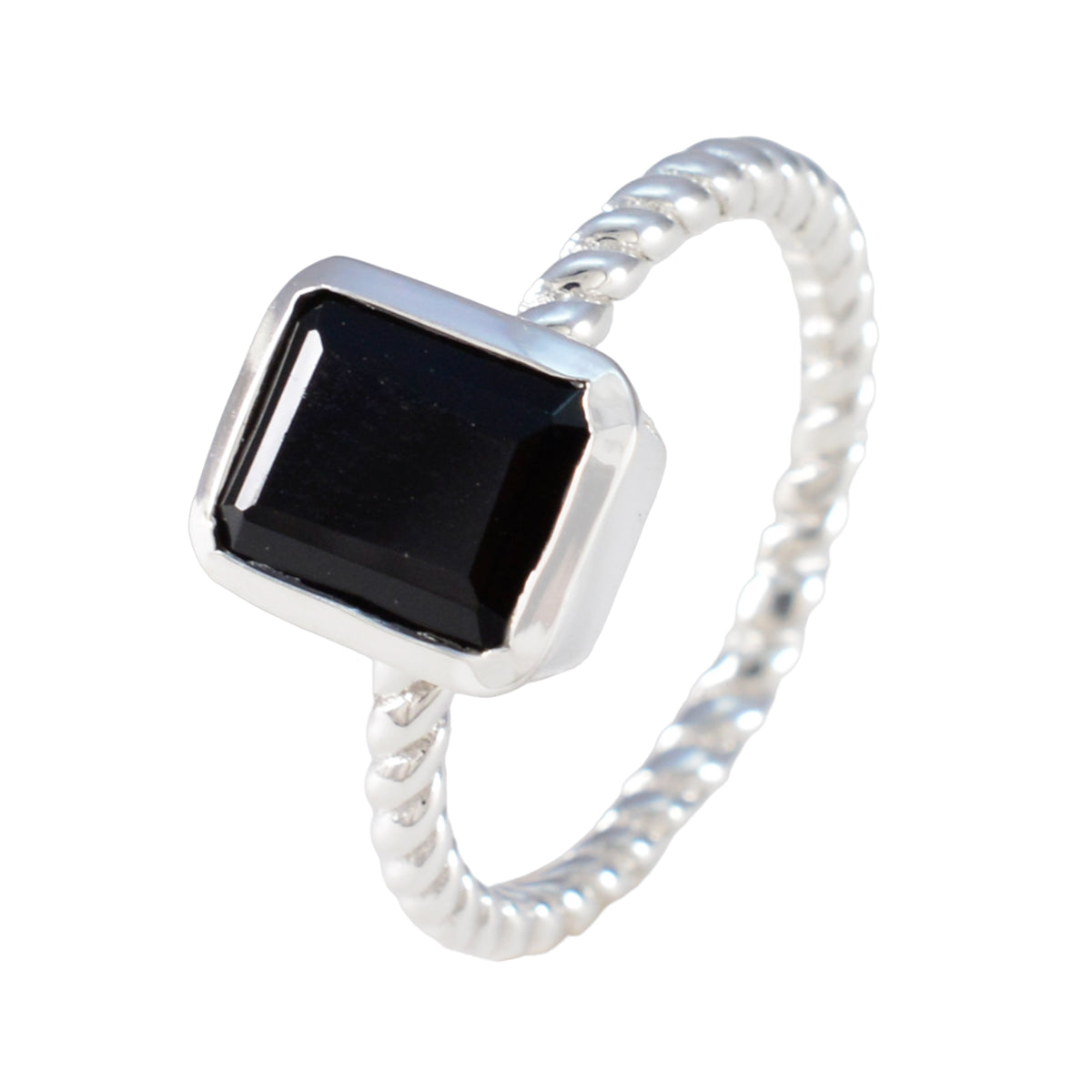 Anello di lusso leggero con solitario in onice nero africano in argento 925 con pietre preziose nere Immagine secondaria del prodotto