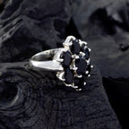 Black Onyx Hepta Egyptian 925 Silver Black Gemstones Mid weight Floral Ring Jewellery
