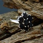 Black Onyx Hepta Egyptian 925 Silver Black Gemstones Mid weight Floral Ring Jewellery