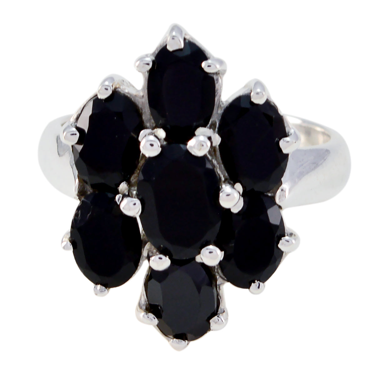 Black Onyx Hepta Egyptian 925 Silver Black Gemstones Mid weight Floral Ring Jewellery Immagine principale del prodotto