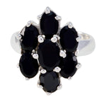 Black Onyx Hepta Egyptian 925 Silver Black Gemstones Mid weight Floral Ring Jewellery