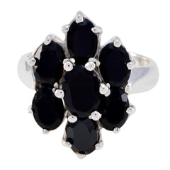 Black Onyx Hepta Egyptian 925 Silver Black Gemstones Mid weight Floral Ring Jewellery