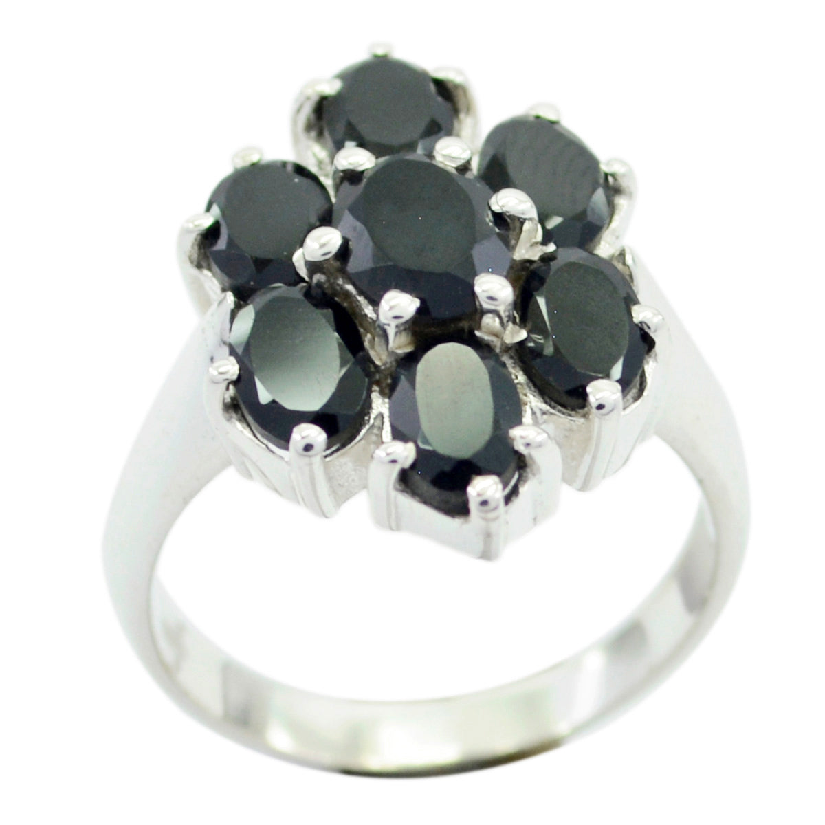 Anello floreale di medio peso con pietre preziose nere in argento 925 e onice nero egiziano Hepta Immagine secondaria del prodotto