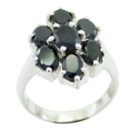 Black Onyx Hepta Egyptian 925 Silver Black Gemstones Mid weight Floral Ring Jewellery