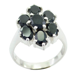 Black Onyx Hepta Egyptian 925 Silver Black Gemstones Mid weight Floral Ring Jewellery