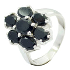 Black Onyx Hepta Egyptian 925 Silver Black Gemstones Mid weight Floral Ring Jewellery