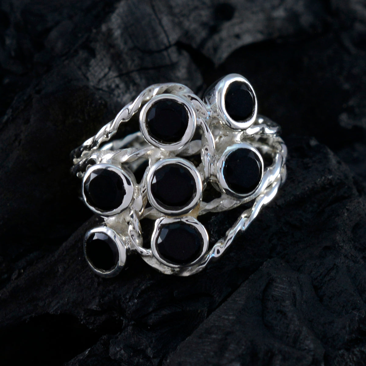 Black Onyx Hepta German Silver Black Gemstone Minimal Glamorous Ring Jewellery