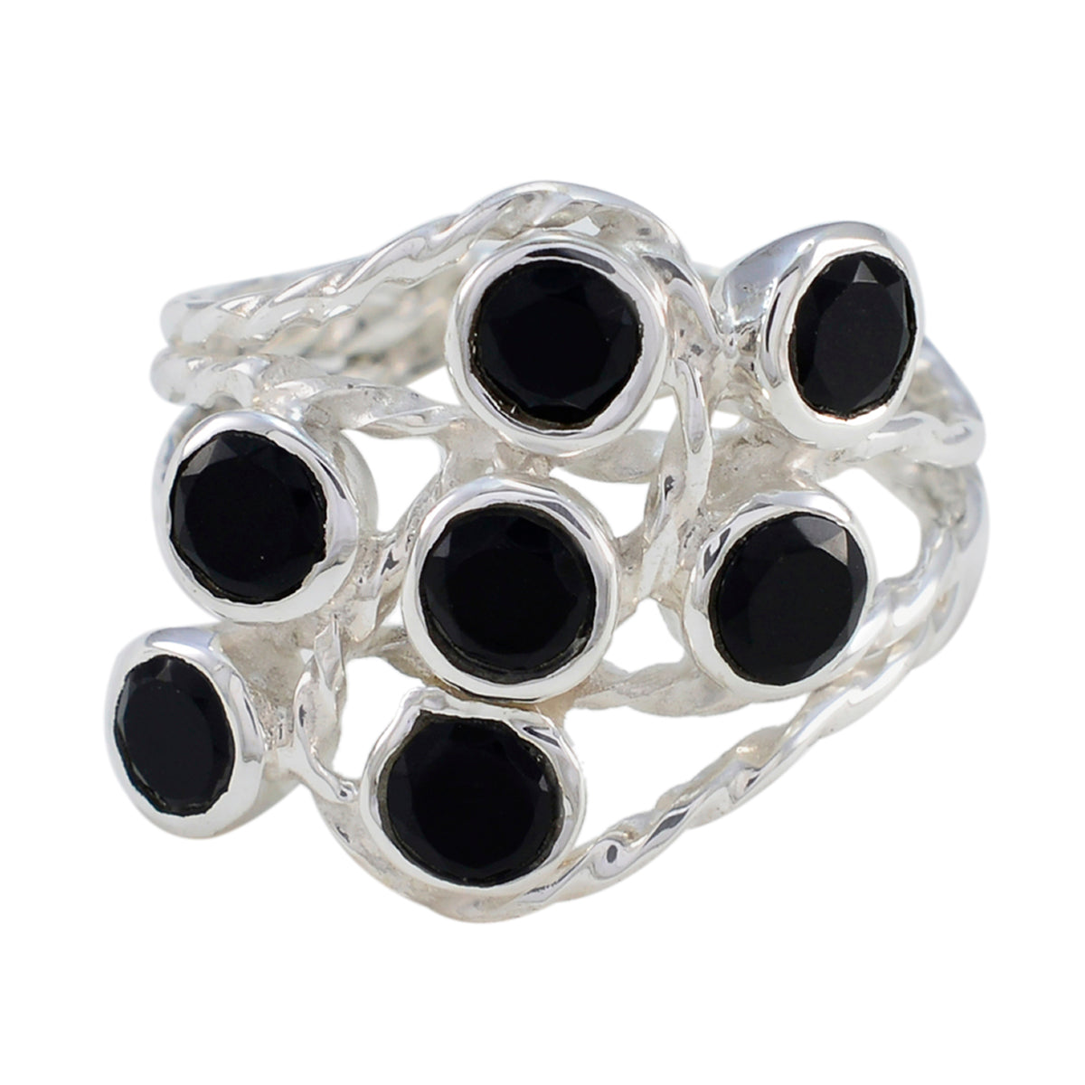 Black Onyx Hepta German Silver Black Gemstone Minimal Glamorous Ring Jewellery Hoofdafbeelding