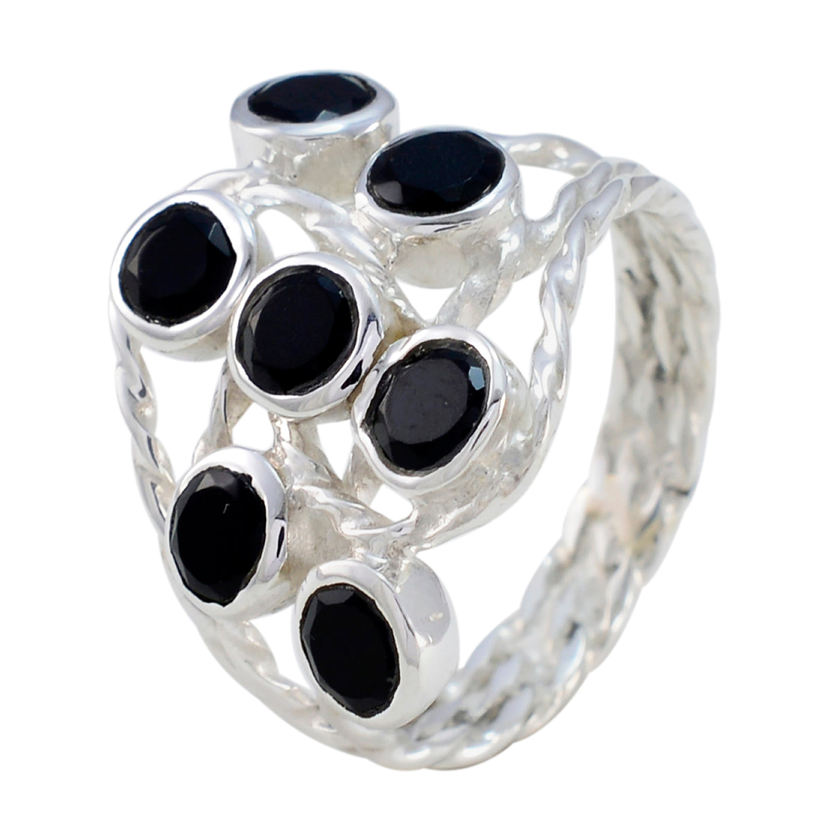 Black Onyx Hepta German Silver Black Gemstone Minimal Glamorous Ring Jewellery