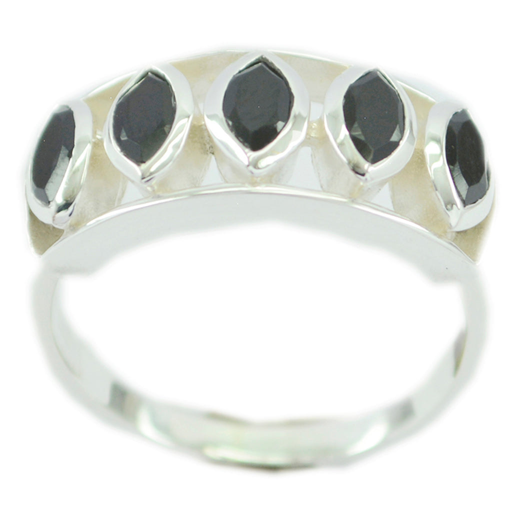 Black Onyx Penta Moroccan 92.5 Silver Black Gemstones Slim Feminine Ring Jewellery