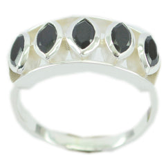 Black Onyx Penta Moroccan 92.5 Silver Black Gemstones Slim Feminine Ring Jewellery