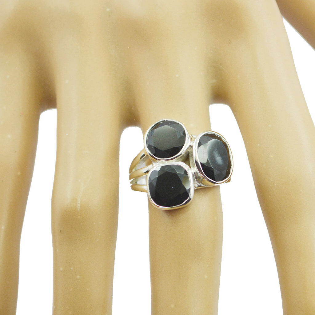 Black Onyx Trilogy Egyptian 92.5 Silver Black Gemstones Mid weight Romantic Ring Jewelry
