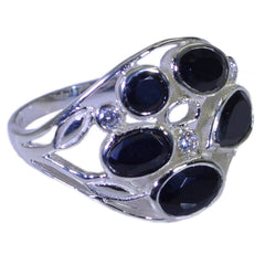 Black Onyx Penta Moroccan 925 Sterling Silver Black Gemstones Slim Feminine Ring Jewellery