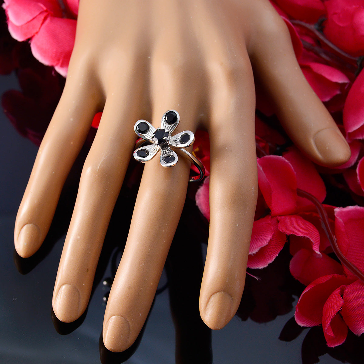 Black Onyx Hexa Moroccan Sterling Silver Black Gems Minimal Fairytale Ring Jewelry