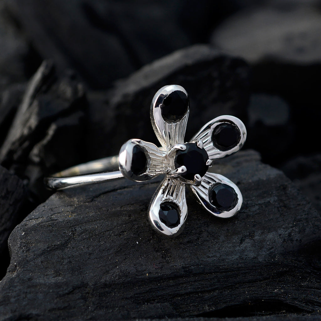 Black Onyx Hexa Moroccan Sterling Silver Black Gems Minimal Fairytale Ring Jewelry