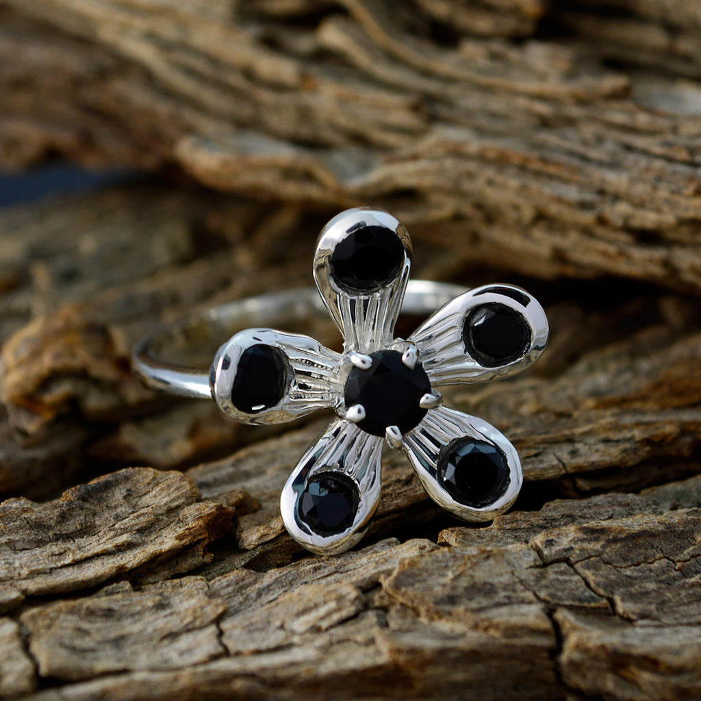 Black Onyx Hexa Moroccan Sterling Silver Black Gems Minimal Fairytale Ring Jewelry