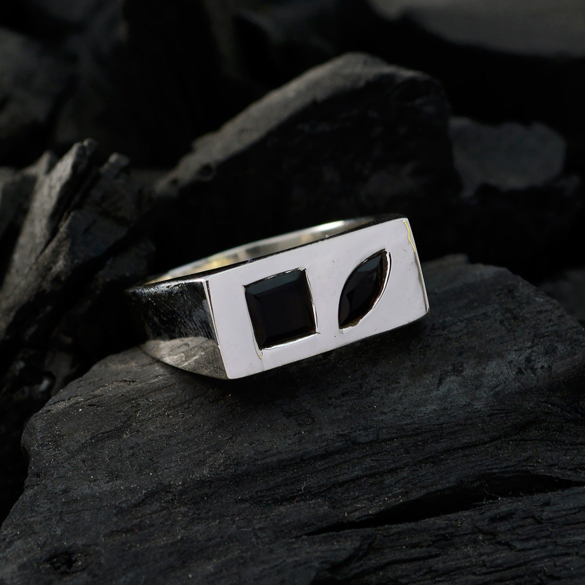 Black Onyx Toi et Moi German Sterling Silver Black Gemstone Tiny Boho Ring Jewelry