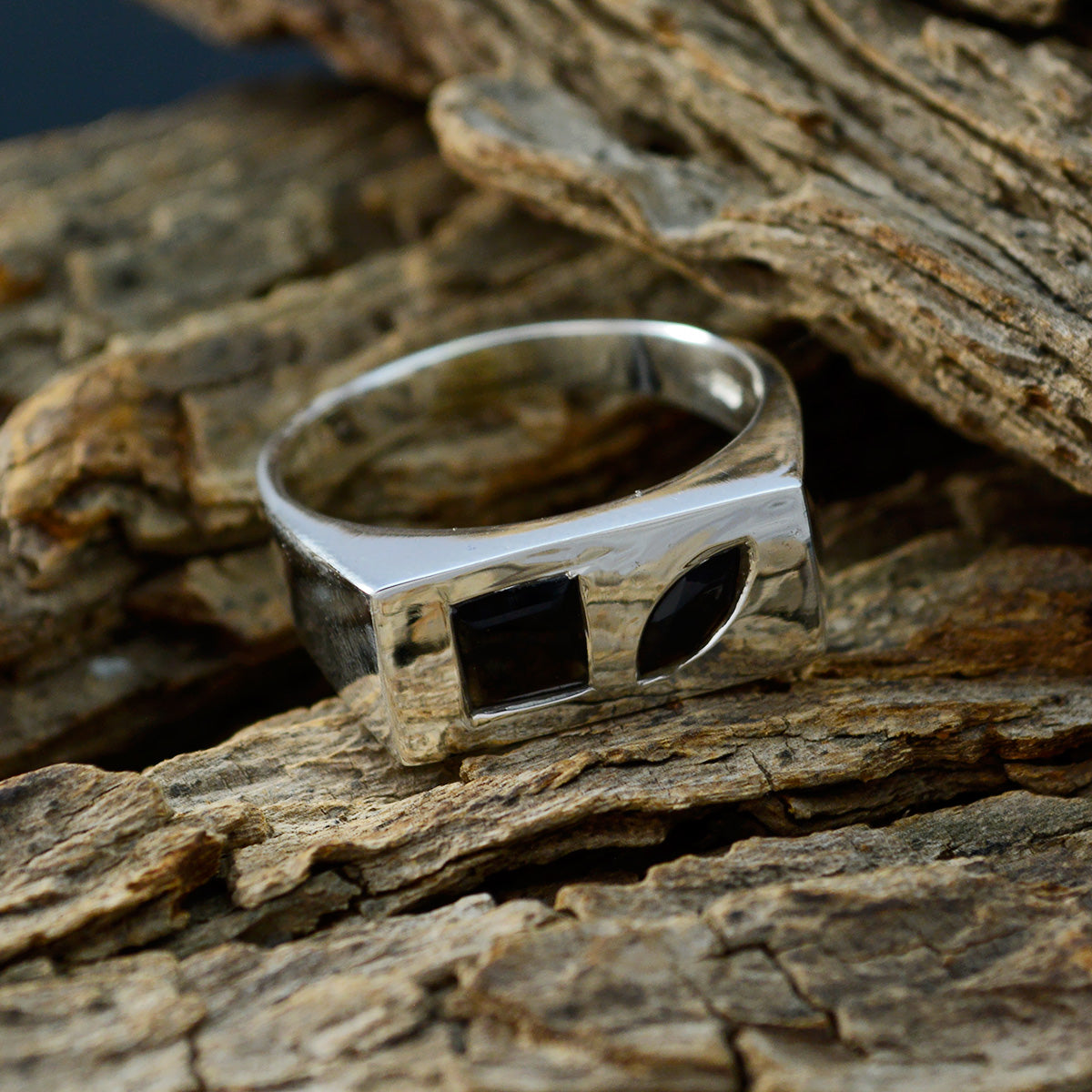 Black Onyx Toi et Moi German Sterling Silver Black Gemstone Tiny Boho Ring Jewelry