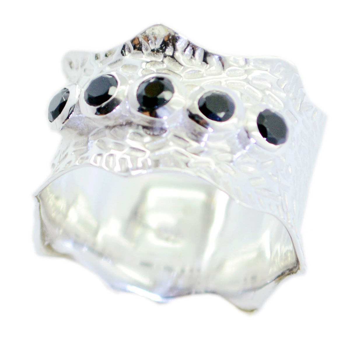 Black Onyx Penta African Silver Black Gemstone Mid weight Vintage Band Jewelry Huvudsaklig produktbild