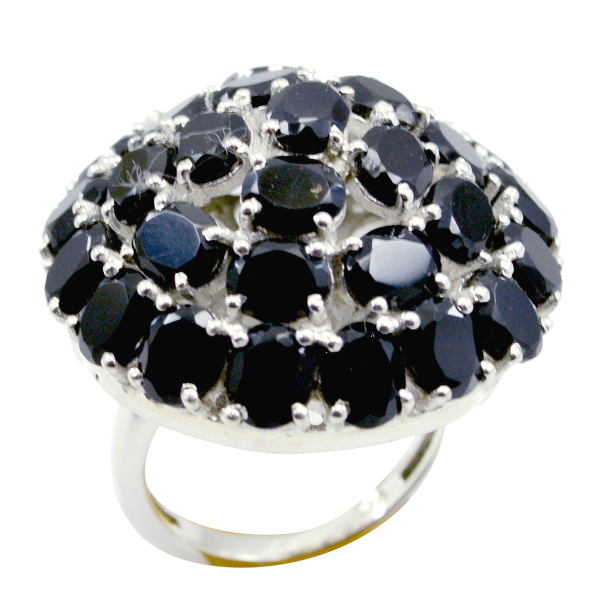 Black Onyx multiple French 92.5 Silver Black Gemstones Edgy Modern Ring Jewelry