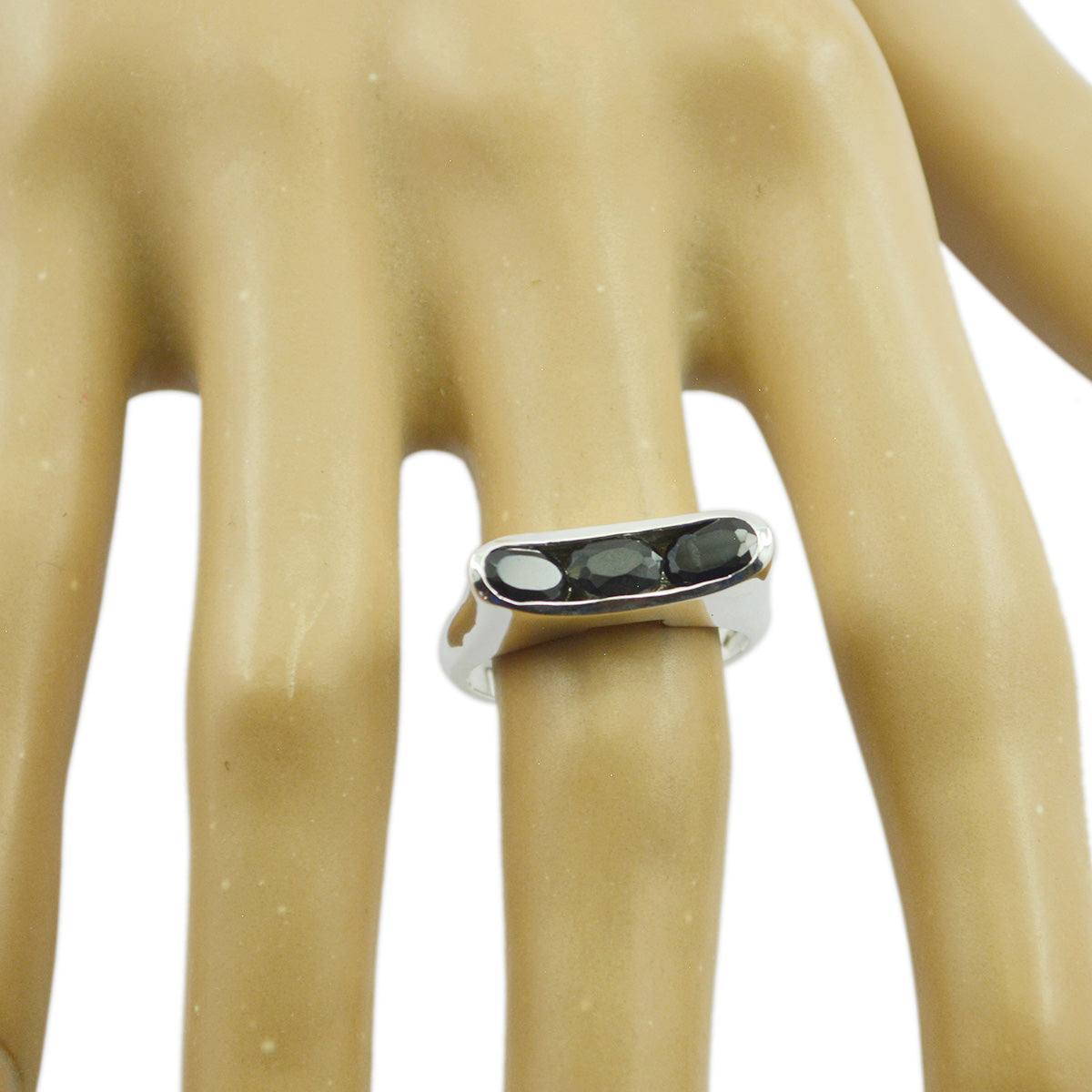 Black Onyx Trilogy Egyptian Silver Black Gemstones Tiny Love Ring Jewelry