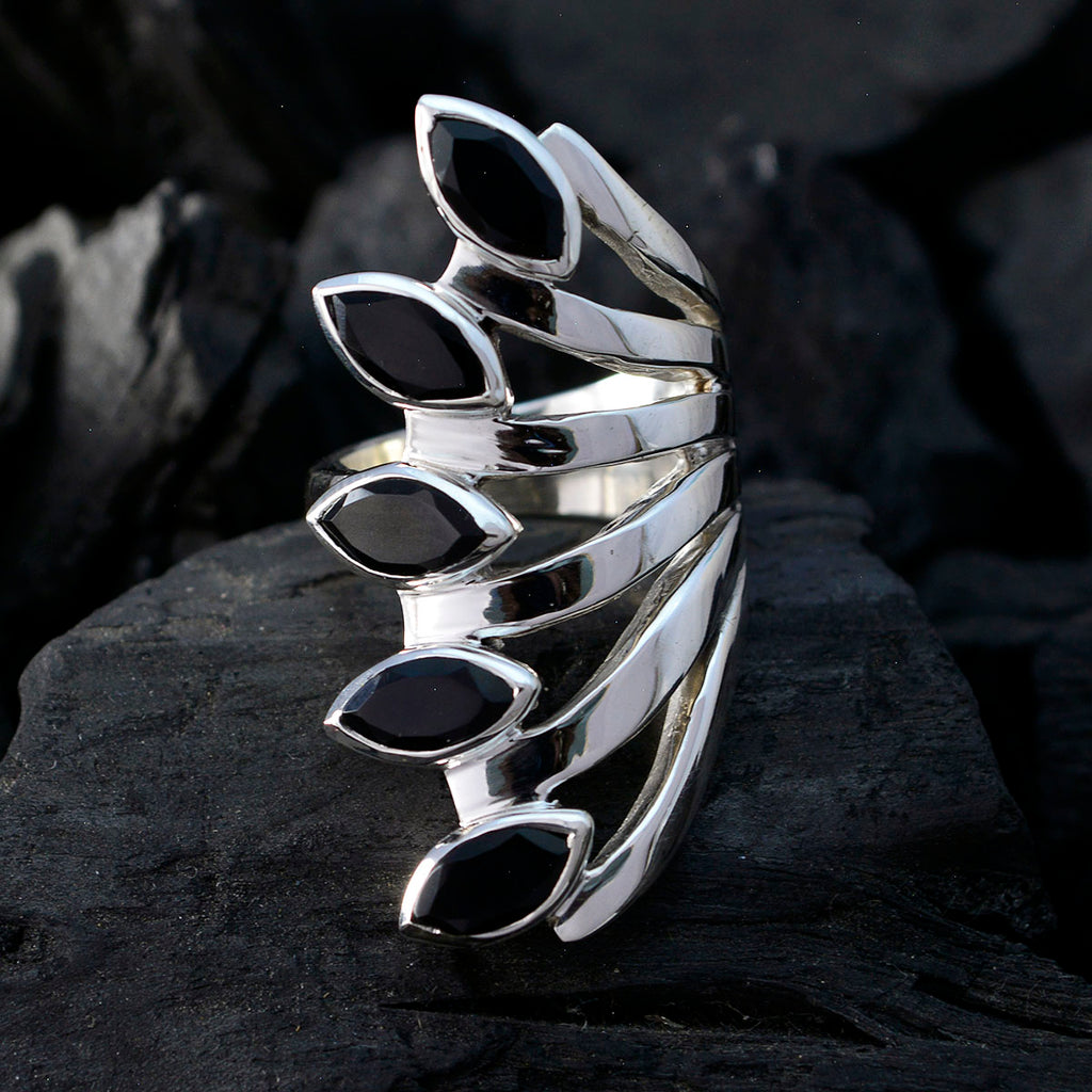 Black Onyx Penta Italian 92.5 Silver Black Gemstones Statement Traditional Ring Jewellery