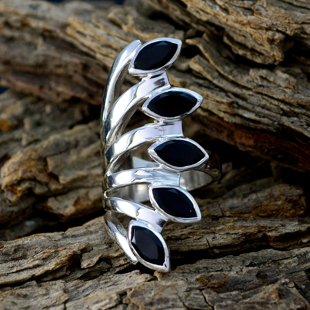 Black Onyx Penta Italian 92.5 Silver Black Gemstones Statement Traditional Ring Jewellery